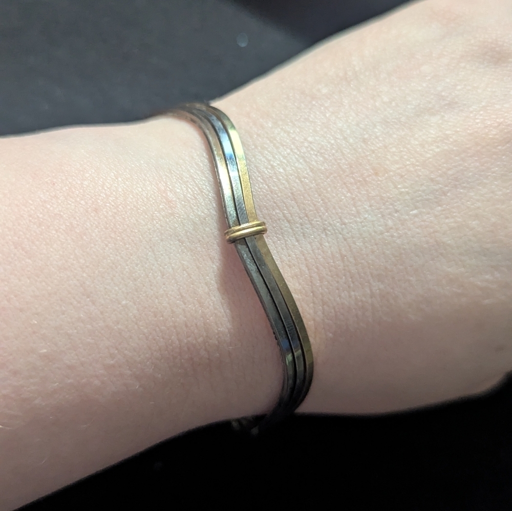 Gold Tone and Silver Tone Wavy Bangle Statement Bracelet